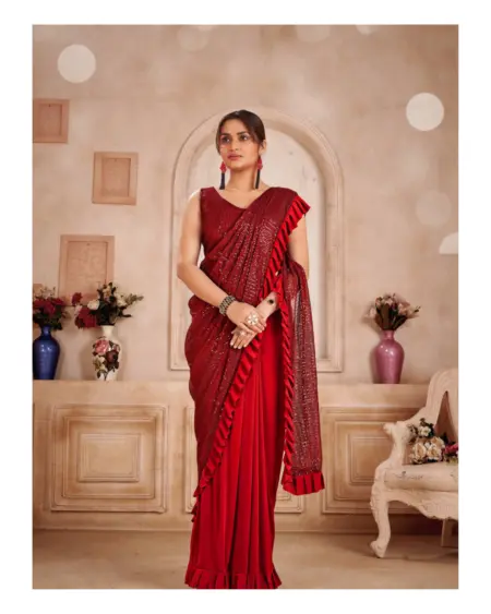 Sequins ruffled ready to wear saree