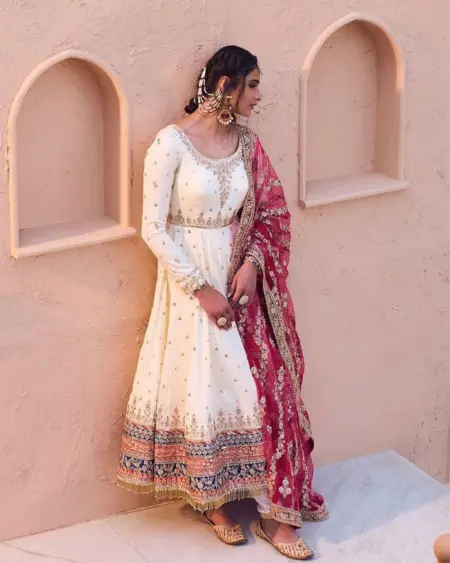 White Faux Georgette Gown