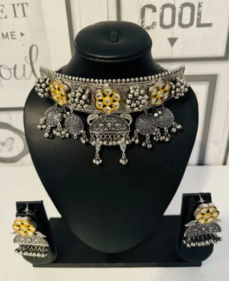 Dual Tone Oxidised Necklace Set