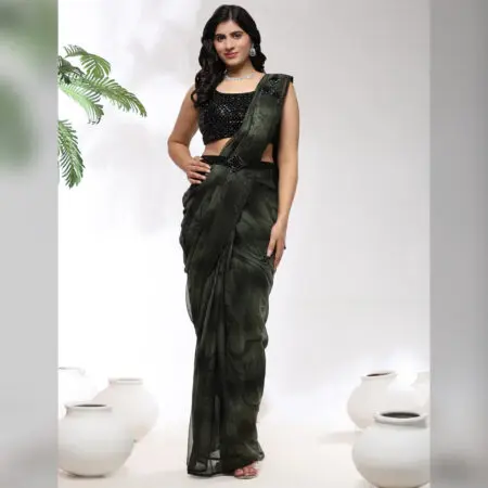 Chiffon print ready to wear saree with stitched blouse