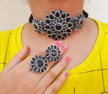 Black stone oxidized choker