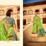 Light green and dark green ikkat silk saree