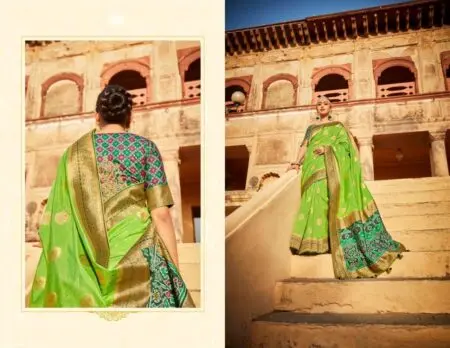 Light green and dark green ikkat silk saree