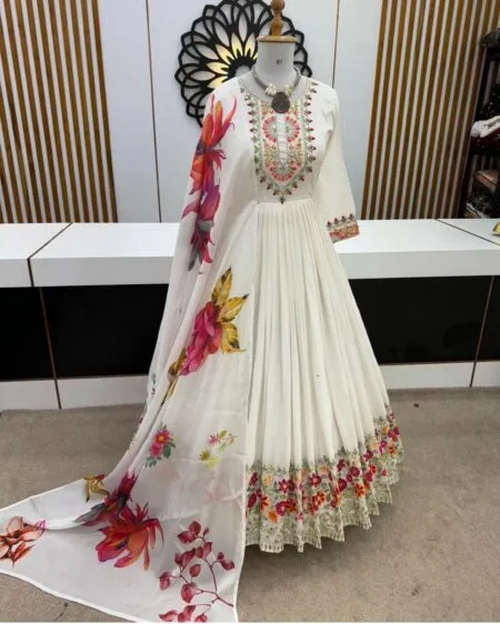 Crushed Silk Gown with Pant and Dupatta