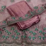 Plain pink saree with net embroidery blouse