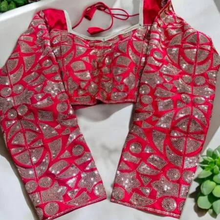 Pink Long Sleeve Blouse With Dull Gold Embellishment