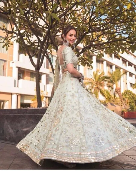 Mulberry silk lehenga with papaer mirror work