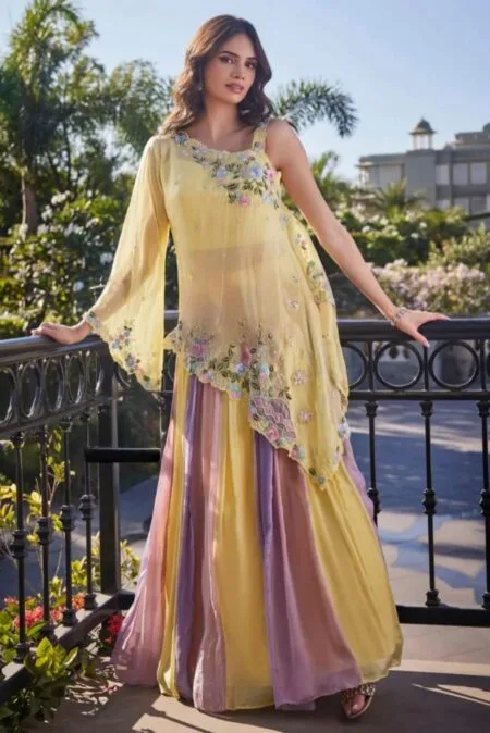 Yellow asymmetric top with panel skirt