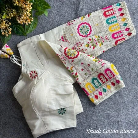 Khadi cotton embroidered readymade blouse