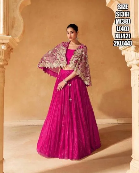Pink Embroidered chinon silk lehenga with jacket