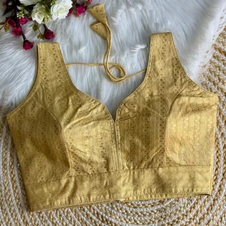 Gold Banarasi jacquard readymade blouse