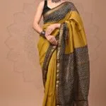 Hand block ajrakh printed saree