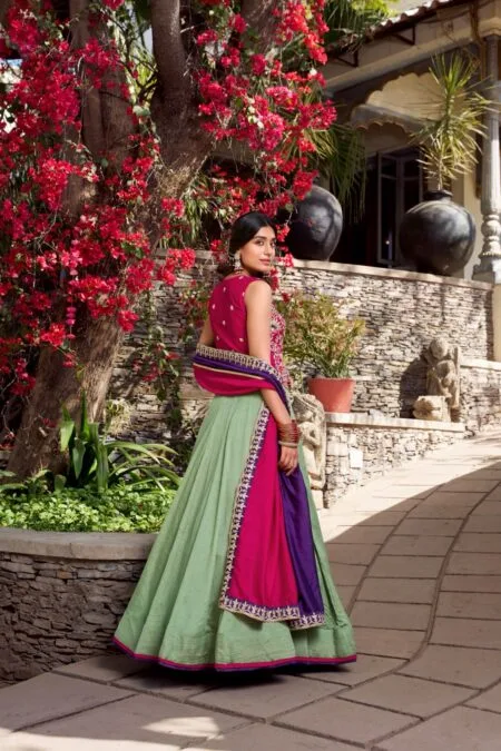 Green n pink silk lehenga choli
