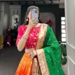 Green and orange South indian half saree