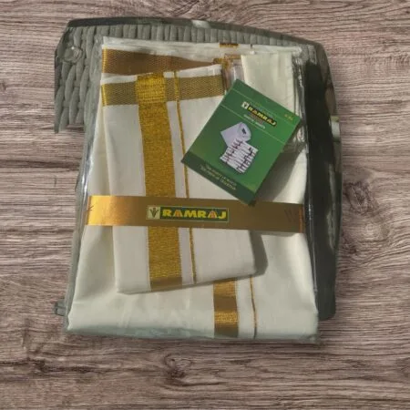 Ramraj cotton with gold zari veshti and towel