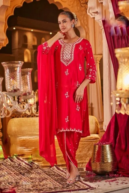 Red georgette dhoti style salwar