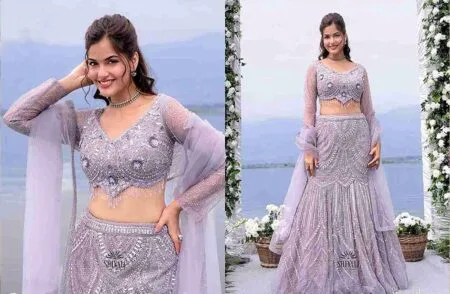 Embellished Lavender mermaid style fish cut skirt and top