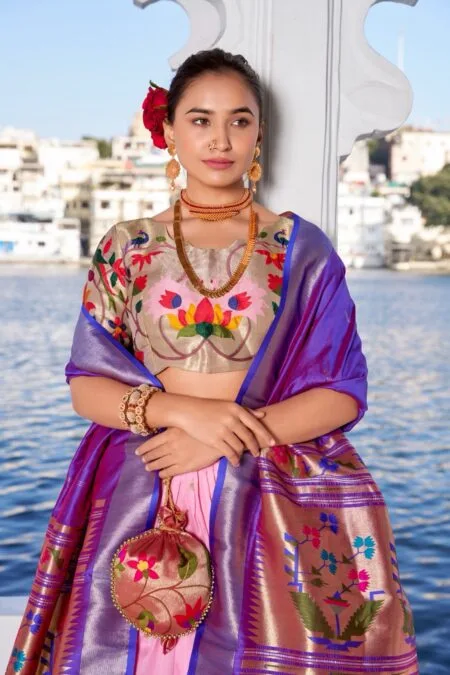 Paithani Jacquard silk weaving zari with lace and tassel lehenga choli