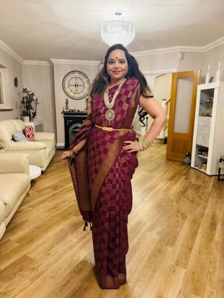 Checked Banarasi silk saree