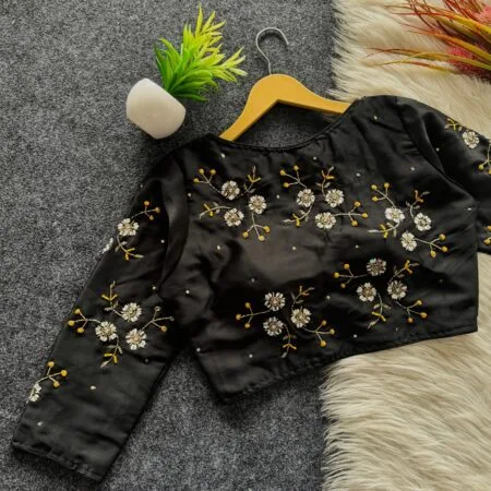 Black Handwork silk sequins and thread work readymade blouse
