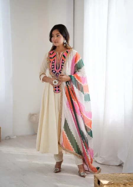 Pure Khadi Cotton and Embroidery Sequins Work With Real Mirror Work salwar and kurta set
