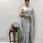 Soft silver georgette ready to wear saree