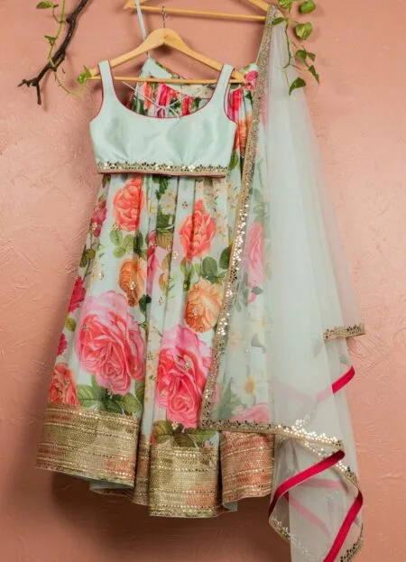 Digital floral printed organza sequins lehenga choli with dupatta