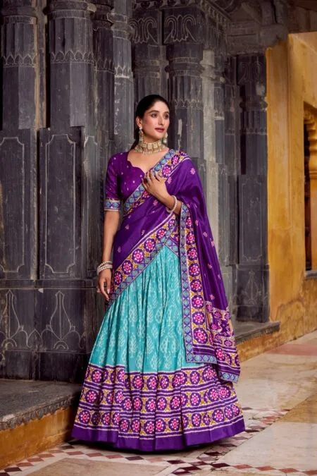 Tussar silk lehenga choli with dupatta with ikkat and sequins work