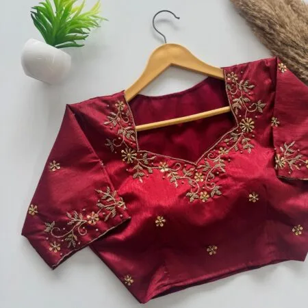 Red makmali silk ready made blouse