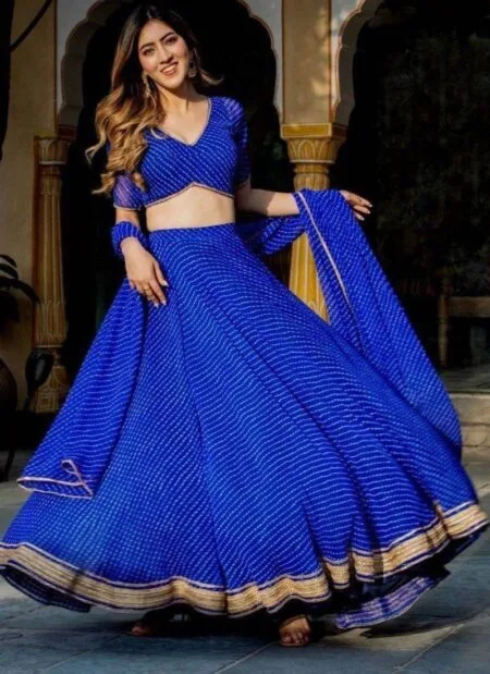 Royal blue georgette gotta pathi lehenga choli with dupatta