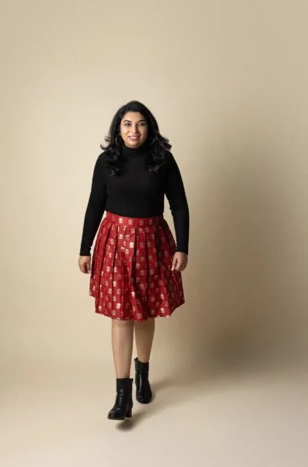 Red Banarasi skater skirt