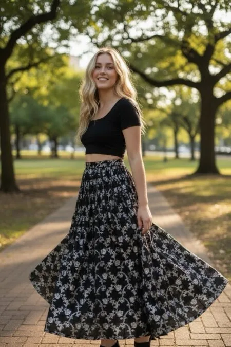 Black Banarasi silk skirt with silver brocade
