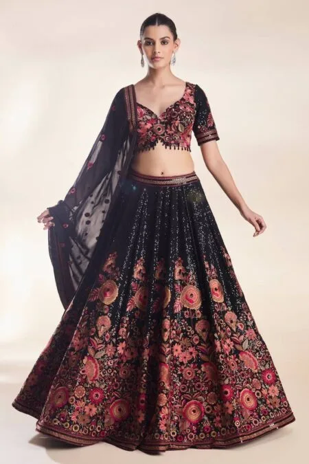 Faux Georgette Lehenga Set with Heavy Thread & Sequin Embroidery
