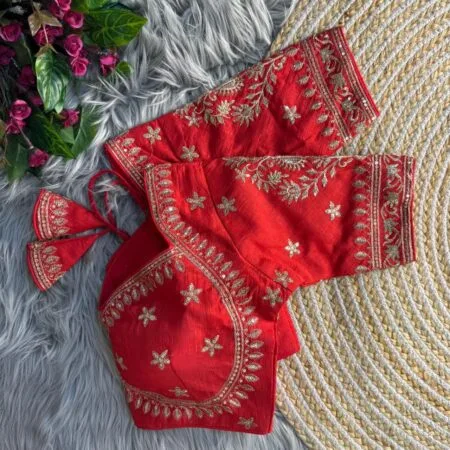 Designer red Silk Blouse | Heavily Embroidered Bridal Saree Blouse
