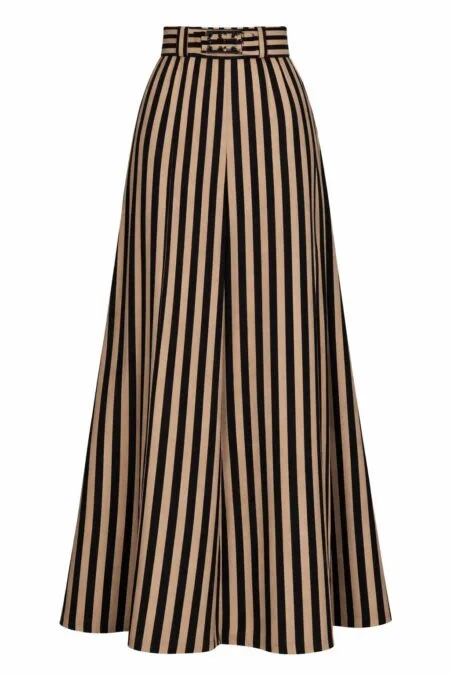 High-Waisted Belted Striped Wide-Leg Trousers | Luxury Palazzo Pants