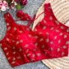 Red readymade saree blouse sleeveless embroidered designer ready to wear blouse