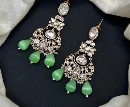 Mint Green Kundan Drop Earrings – Elegant Traditional Statement Earrings for Women