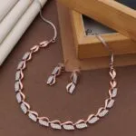 Elegant Rose Gold Leaf Motif Necklace Set