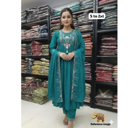 Soft Muslin anarkali Kurti pant and dupatta set
