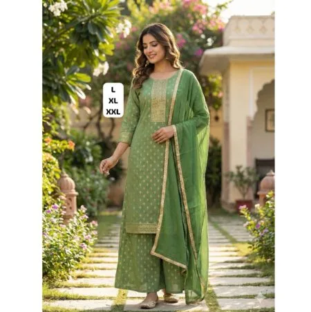 Rayon embroidered kurti sharara and dupatta set