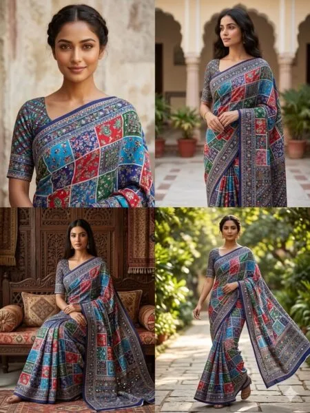 Chinon silk saree with real mirror work