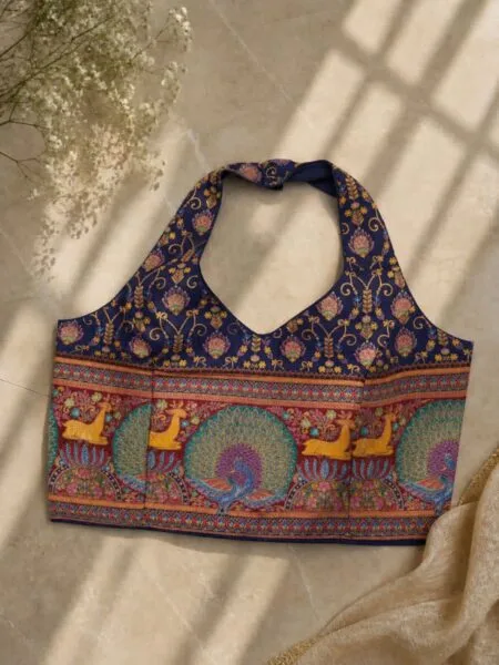 Halter neck banarasi silk ready made blouse