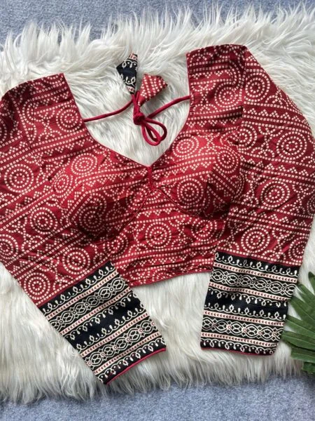 Sabyasachi inspired Ajrakh printed cotton readymade blouse