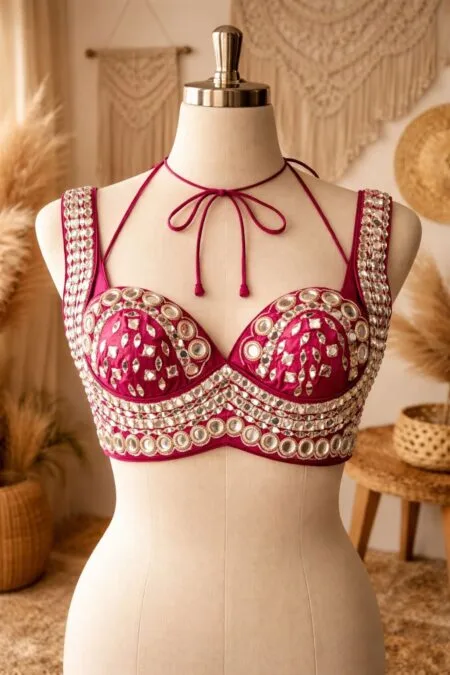 Designer Mirror Work Blouse with Heavy Embellishments