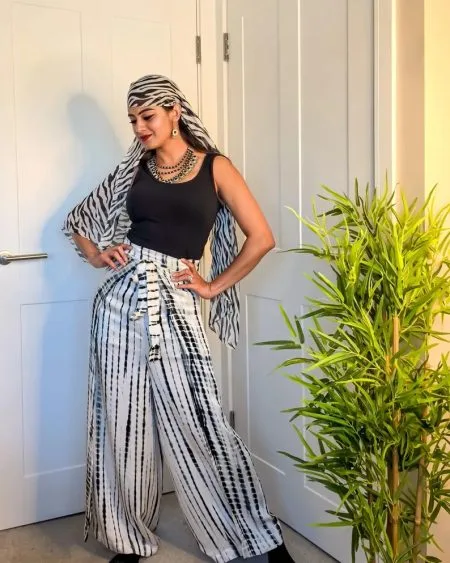 Black and White Tie Dye adjustable Wraparound Palazzo Trousers